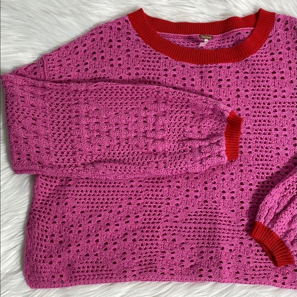 Free People Chunky Knit Pink Cropped Sweat…
